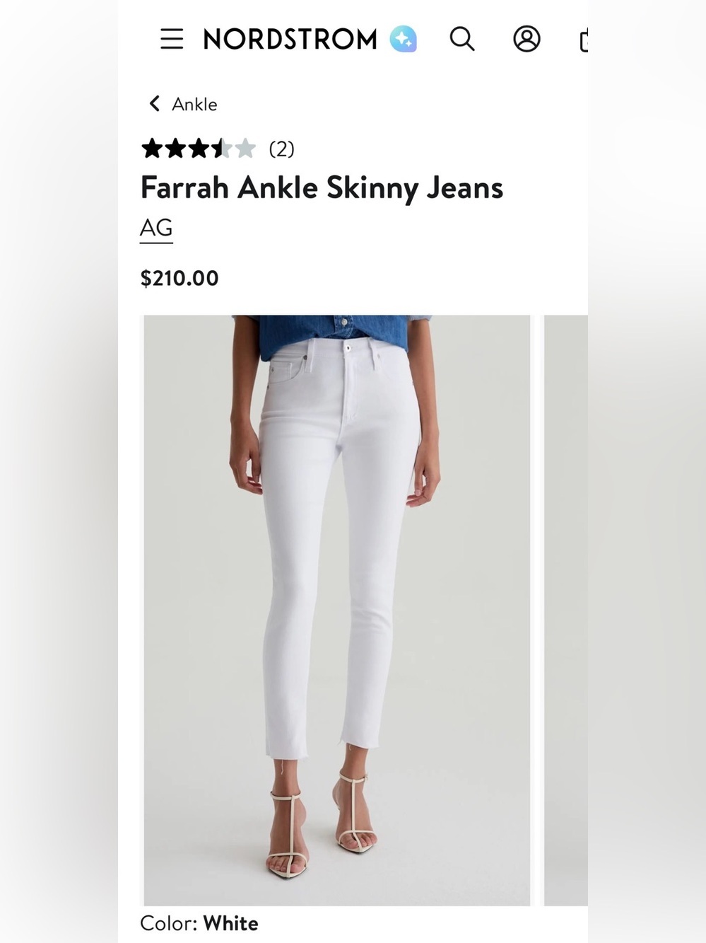 AG Adriano Goldschmied NWT Farrah High Rise Skinny Jeans Raw Hem White Size 27R